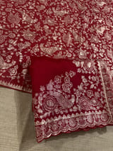 Meroonish Red  Pure organza Saree with pita emb SS50309