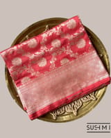 Kanakambaram Color Banarasi Katan Silk Saree with alliver  floral creeper jaal d