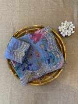 Blue Gorgette printed Saree  with handwork borders SS5065