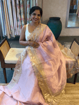 Baby Pink Mul tissue Saree with Tissue cutwork applique work border SS50444