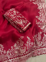 Meroonish Red  Pure organza Saree with pita emb SS50309