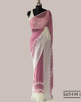 Dusty Pink Pure Gorgette Saree With Zigzag Pattern Sequnce Border SS5072