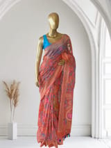 Orange Real Zari  Banarasi Cotton Jamdani Saree
