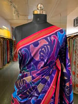 Purplish Blue and Reddish Pink Patan Patola Saree with Statement Swan Pattern SS50352
