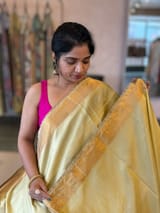 Pale Gold Green Kanchi Silk Saree in With  Parsi Gara  Embroidered Border SS50138