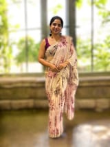 Blue Gorgette printed Saree  with handwork borders SS5065