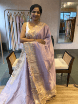 Lilac Mul tissue Saree with Tissue cutwork applique work border SS50445