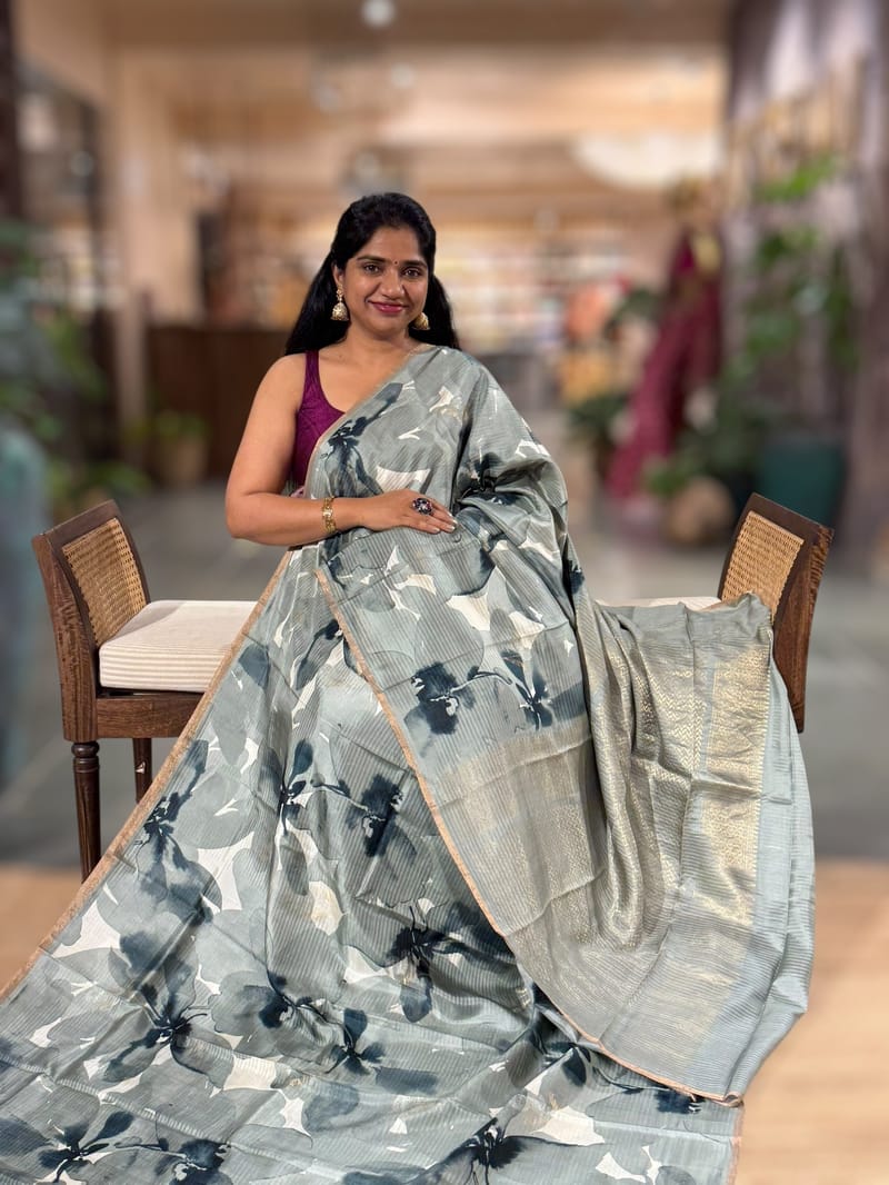 Light Sage Green  Kanchi Soft Silk with Allover Water Color Paint Style Print SS50507