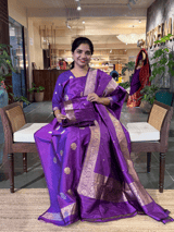 Purple Pute Handloom Katan Silk  3 pc Suit Set with  kaduwa weaving SS50592