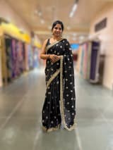 Black Pure Handloom Banarasi Silk Saree With Handwork Borders and Blouse