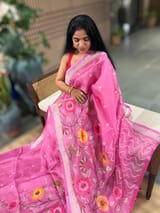 Light Rose Pink Organza Silk Saree With Jamdani Inspired Embroidery SS50327