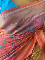 Orange Real Zari  Banarasi Cotton Jamdani Saree