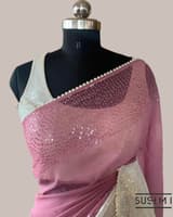 Dusty Pink Pure Gorgette Saree With Zigzag Pattern Sequnce Border SS5072