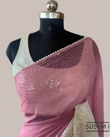 Dusty Pink Pure Gorgette Saree With Zigzag Pattern Sequnce Border SS5072