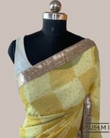 Pure Gorgette Saree in Checks Pattern , Allover Seuence & Hemlined Wth Gota lace SS5066