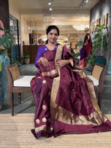 Winish Browm Pure Handloom Katan Silk  3 pc Suit Set with  kaduwa weaving SS50571