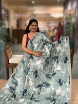 Light Sage Green  Kanchi Soft Silk with Allover Water Color Paint Style Print SS50507