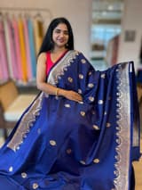 Midnight Blue Banarasi Poona Silk Saree with Open Borders & Kaduwa Weaving SM2513