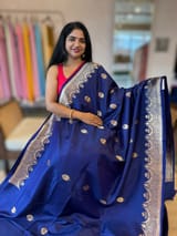 Midnight Blue Banarasi Poona Silk Saree with Open Borders & Kaduwa Weaving SM2513