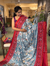 Light Blue and  Red Combo Pure Patan Patola Saree with Unique Concept Body SS50353