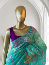 SeaGreen Real Zari Jamdani Saree