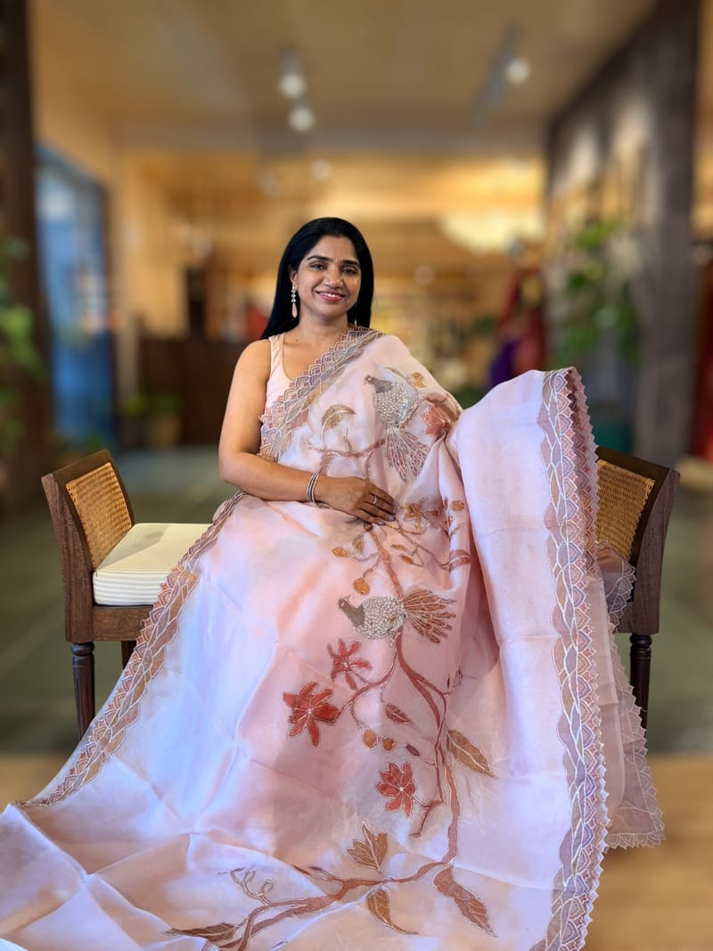 Dusty Pink Pure Organza Saree with one of a kind Tissue Applique work allover SS50332