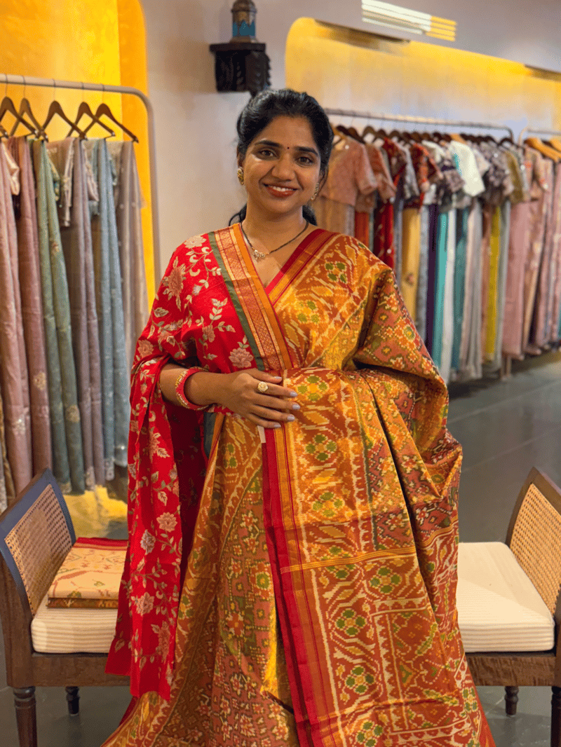 Twill Weave  Patan Patola Tissue Saree SS50350