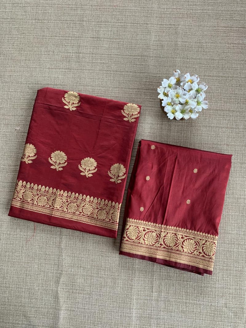 Meroon Katan Silk  3 pc Suit Set with  kaduwa weaving SS50595