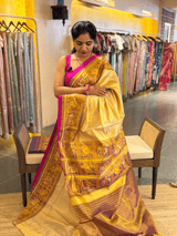 Beige Gold  Color Tissue Patan Patola Saree With Elephant and Parrot Borders SS50349