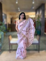 Rose Pink Pure Organza Saree with one of a kind Tissue Applique work allover SS50333