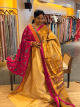 Beige Gold  Color Tissue Patan Patola Saree With Elephant and Parrot Borders SS50349