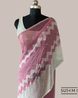 Dusty Pink Pure Gorgette Saree With Zigzag Pattern Sequnce Border SS5072
