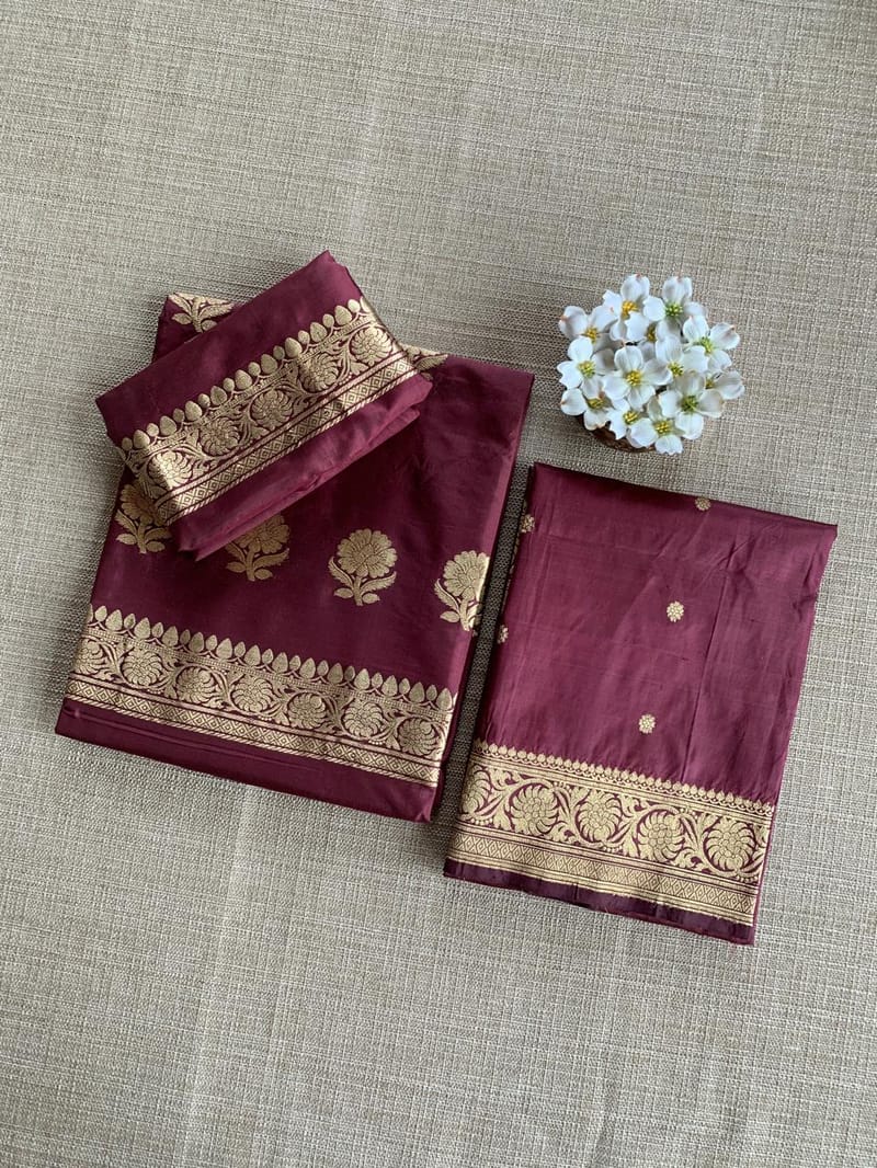 Winish Browm Pure Handloom Katan Silk  3 pc Suit Set with  kaduwa weaving SS50571
