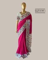 Pink Kanchi Soft Silk Saree With Petite Point Embroidered Border Pallu & Blouse SS50143