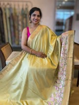 Pale Gold Green Kanchi Silk Saree in With  Parsi Gara  Embroidered Border SS50138