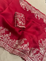 Meroonish Red  Pure organza Saree with pita emb SS50309