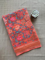 Orange Real Zari  Banarasi Cotton Jamdani Saree