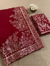 Meroonish Red  Pure organza Saree with pita emb SS50309