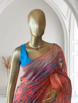 Orange Real Zari  Banarasi Cotton Jamdani Saree