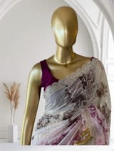 Shaded Gorgette printed Saree  with handwork borders and allover handwork SS5063