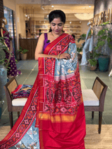 Light Blue and  Red Combo Pure Patan Patola Saree with Unique Concept Body SS50353