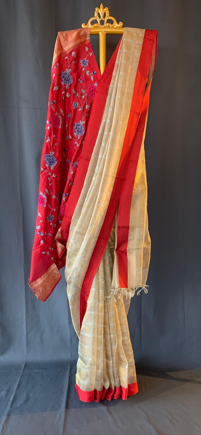 Designer Pure Handloom Gold tissue saree with kanchi petite point work blouse SS50416
