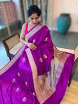 Purple Designer Banarasi Mashru Silk Saree with Petite Point Embroidered flo SS50577