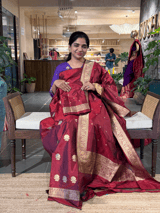 Meroon Katan Silk  3 pc Suit Set with  kaduwa weaving SS50595