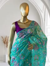 SeaGreen Real Zari Jamdani Saree