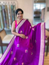 Purple Designer Banarasi Mashru Silk Saree with Petite Point Embroidered flo SS50577