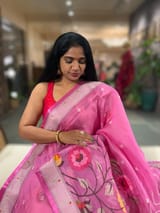 Light Rose Pink Organza Silk Saree With Jamdani Inspired Embroidery SS50327