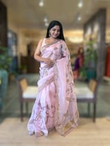 Rose Pink Pure Organza Saree with one of a kind Tissue Applique work allover SS50333