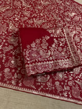 Meroonish Red  Pure organza Saree with pita emb SS50309
