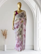 Shaded Gorgette printed Saree  with handwork borders and allover handwork SS5063